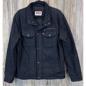 Levi's Jacket Mens M Black Soft Cotton Quilted Lining Casual Utility Casual Work